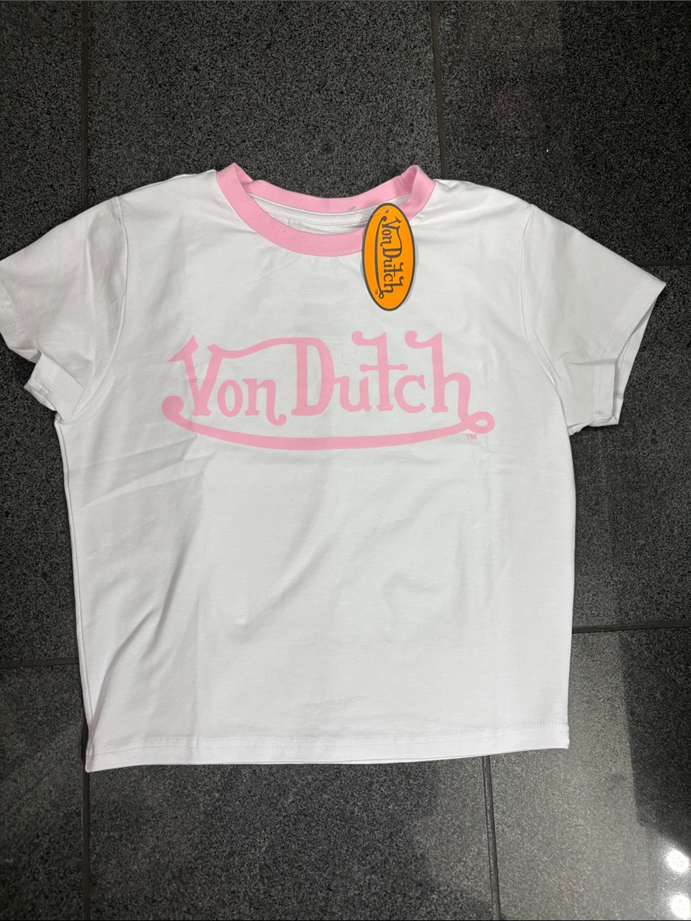 Von Dutch White Tee with Pink Logo & Trim